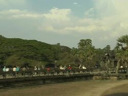 Pan Right Shot Angkor Wat Siem Reap Cambodia Stock Footage