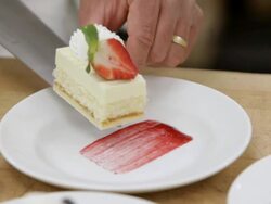 MS Placed slice of cake on plate  / Seattle, Washington, United States  Stock Footage