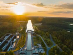 Aerial flight over ship lock on the Main Danube canal Stock Footage