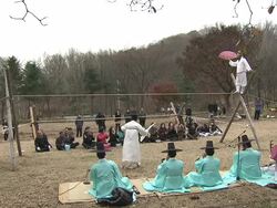 MS ZI Shot of Jultagi (Korean tradition of tightrope walking) / Gwacheon Kyonggi-Do Province South Korea Stock Footage