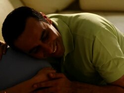 Man hearing her pregnant wife abdomen Stock Footage