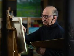 Senior Man Painting Stock Footage