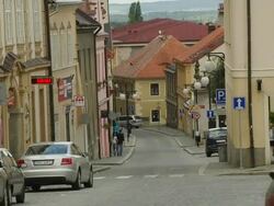 Pull back shot street Kutna hora Czech Republic Stock Footage
