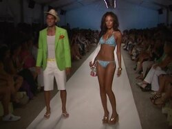 Models walk the runway wearing Trina Turk 2011 Stock Footage