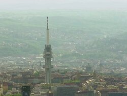 WS AERIAL View of television tower / Prague, Czech Republic Stock Footage