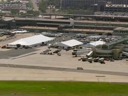 Sept. 10, 2005 aerial New Orleans International Airport (closed due to Hurricane Katrina) Stock Footage