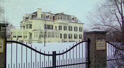 Static shot of a sanitorium in the snow, clip 2 Stock Footage