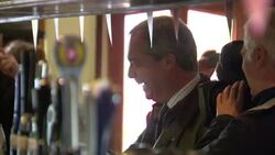 Nigel Farage drinking a pint with locals in Ash News Clip