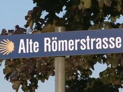 CU View of old Roman road street sign / Bilizingen, Saargau, Rhineland-Palatinate, Germany Stock Footage