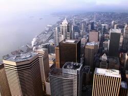High view point overlooking Seattle towards the Space Needle. Stock Footage