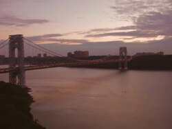 WS PAN George Washington Bridge at sunset / New York, United States Stock Footage