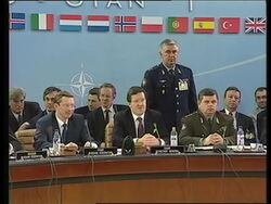 Robertson talking at Nato HQ on cutting Russian troop numbers News Clip