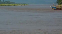 The region of the Golden Triangle, Place on the Mekong River, which borders three countries - Thailand, Myanmar and Laos. Time lapse Stock Footage