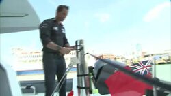 Sir Ben Ainslie Tying Up Catamaran in Portsmouth News Clip
