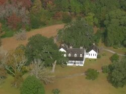 MS AERIAL ZI Shot of Charles Pinckney National Historic Site wooded area / South Carolina, United States Stock Footage