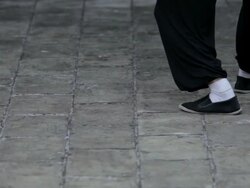 MS SELECTIVE FOCUS Man doing Tai Chi in front of red wall / Beijing, China Stock Footage