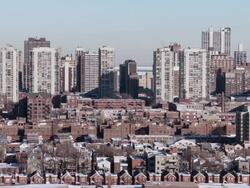 WS View of city skyline with suburbs in winter / Chicago, Illinois, USA Stock Footage