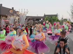 WS People wearing colorful costumes and parade float/xian,shaanxi,China Stock Footage