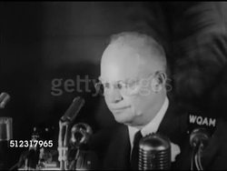 1952: DWIGHT D. EISENHOWER SPEECH:  MS U.S. Republican presidential candidate Dwight 'Ike' Eisenhower speaking about prosperity without war, economy & inflation, socialism. Campaign, speech, political rally, politics Instructional Video