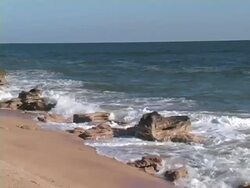 Coquina Rock Boulders and Waves Stock Footage