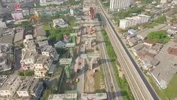 Aerial view of Bridge Construction Stock Footage