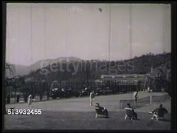 1948: THE GREENBRIER LUXURY RESORT:  WS The Greenbrier luxury resort building in White Sulphur Springs, West Virginia. VS Guests participating in activities, including playing tennis, lounging outdoors at tables, horseback riding, & fishing. Vacation Instructional Video