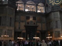 MS TU PAN Shot of Hagia Sophia internal with tourist / Istambul, Turkey Stock Footage