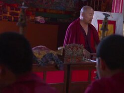 MS ZO Young boys sitting in rows in front of older monks  AUDIO / Kathmandu, Central Region, Nepal  Stock Footage