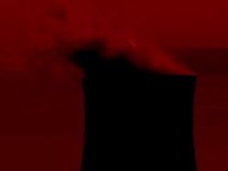 MS PAN Smoke billowing from power station cooling tower at sunset / Dicot, Oxfordshire, England Stock Footage