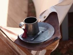 CU PAN Shot of few civil war reinactment props / Santa Fe, New Mexico, United States Stock Footage