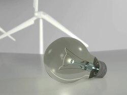Moving around a light bulb revealing an array of wind generators on the background Stock Footage