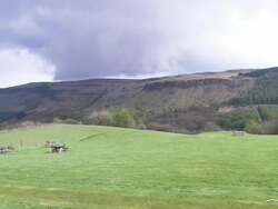 Picnic area in Irish hills, pan to right, Northern Ireland Stock Footage