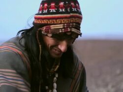 CU ZO Shot of man showing Native ritual AUDIO / South Of Peru, Nazca, Peru Stock Footage