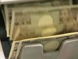 Bill counting machine counting ten thousand yen bills Stock Footage