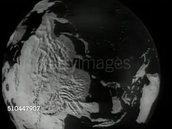 1950: MAP: CU Globe of Earth turning to 'Russia.' Instructional Video