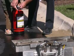 Fire Department Open House: Firefighters presenting rescue and safety equipment. Stock Footage