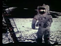 Astronaut (E. Cernan) running toward lunar lander on Moon / Apollo 17 Stock Footage