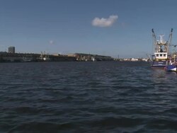 MS Fishing boats in harbor / Ostend, Flanders, Belgium Stock Footage