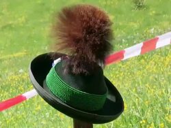 CU Shot of hat pilgrimage of societies for traditional costumes at abbey Maria Eck near Siegsdorf, Chiemgauer Alps / Siegsdorf, Bavaria, Germany Stock Footage