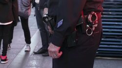 Pan Shot of New York Police, NYPD On High Alert Stock Footage