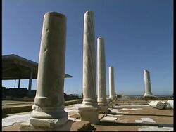 Pillars in ancient Roman city of Caesarea, Israel Stock Footage