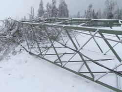 Collapsed Electricity Pylon From The Ice Storm Stock Footage