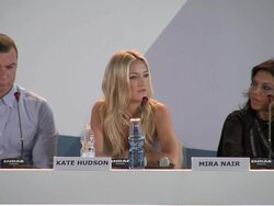 Mira Nair, Kate Hudson, Mira Nair at Press Conference Arrivals: The Reluctant Fundamentalist: 69th Venice Film Festival on August 29, 2012 in Venice, Italy (Footage by WireImage Video/Getty Images) Stock Footage