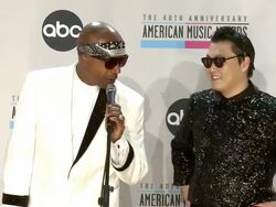 INTERVIEW: Psy, Hammer on collaborating together on the show at The 40th American Music Awards - Press Room on 11/18/2012 in Los Angeles, CA.(Footage by WireImage Video/Getty Images Entertainment Video) Stock Footage