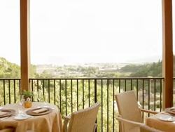 Elegant patio dining at resort Stock Footage