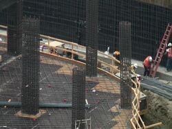 Construction Site: Builders with Ladder Stock Footage