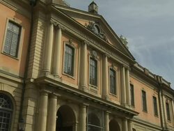 Tilt Down Shot Nobel Museum Stockholm Sodermanland Sweden Stock Footage