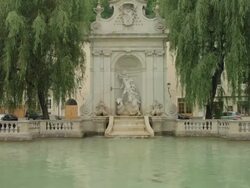 WS TU Kapitelplatz with Kapitelschwemme (chapter fountain) and Hohensalzburg Castle Stock Footage