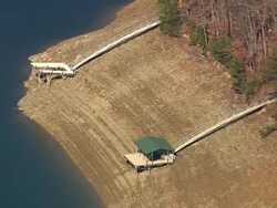 CU AERIAL ZO Shot of Fontana Lake and Nantahala National Forest / North Carolina, United States Stock Footage