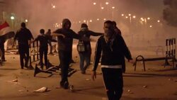 Protesters throwing stones at security forces, moving barricades News Clip